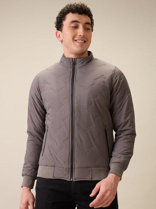 Parx Men Grey Solid Polyester Full Sleeve Jacket