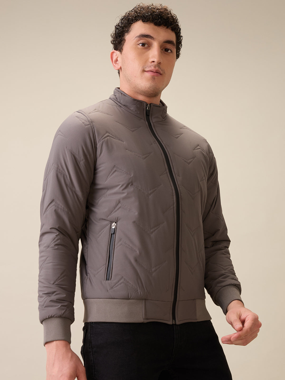 Parx Men Grey Solid Polyester Full Sleeve Jacket