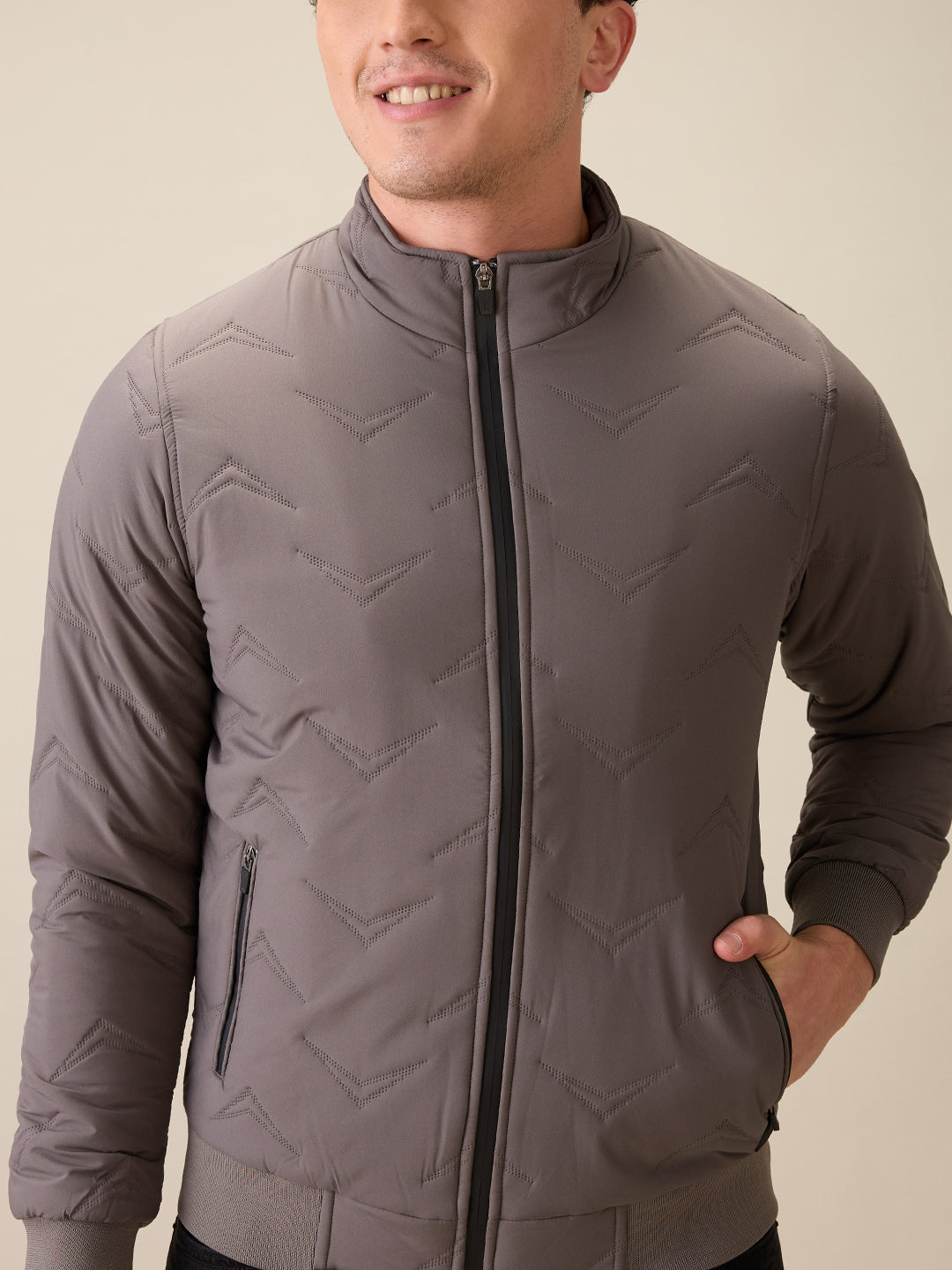 Parx Men Grey Solid Polyester Full Sleeve Jacket