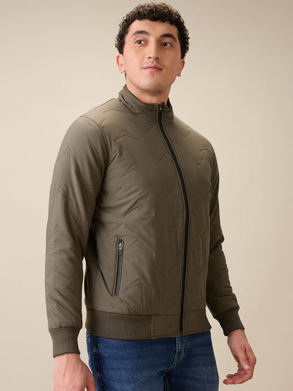 Parx Men Green Solid Polyester Full Sleeve Jacket