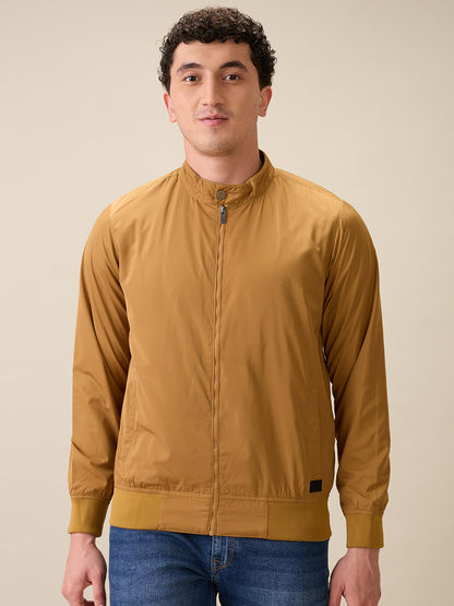 Parx Men Khaki Solid Polyester Full Sleeve Jacket