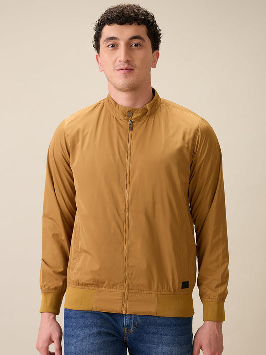 Parx Men Khaki Solid Polyester Full Sleeve Jacket