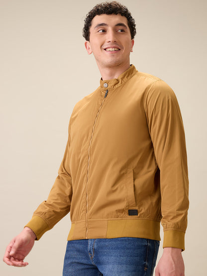 Parx Men Khaki Solid Polyester Full Sleeve Jacket