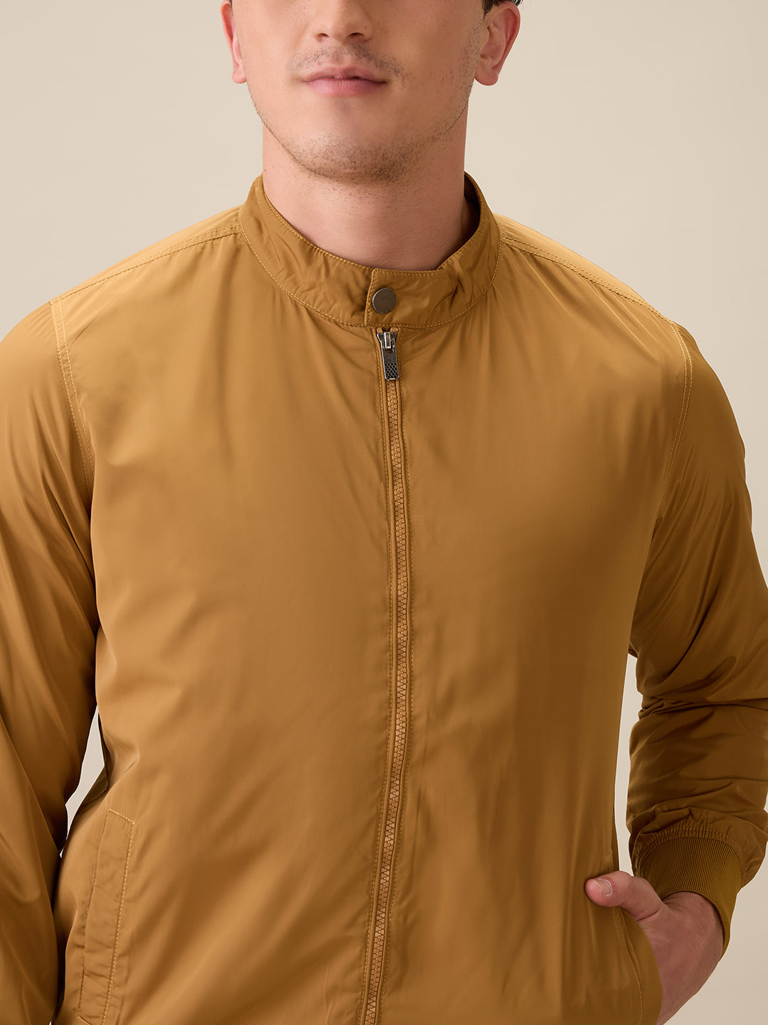 Parx Men Khaki Solid Polyester Full Sleeve Jacket