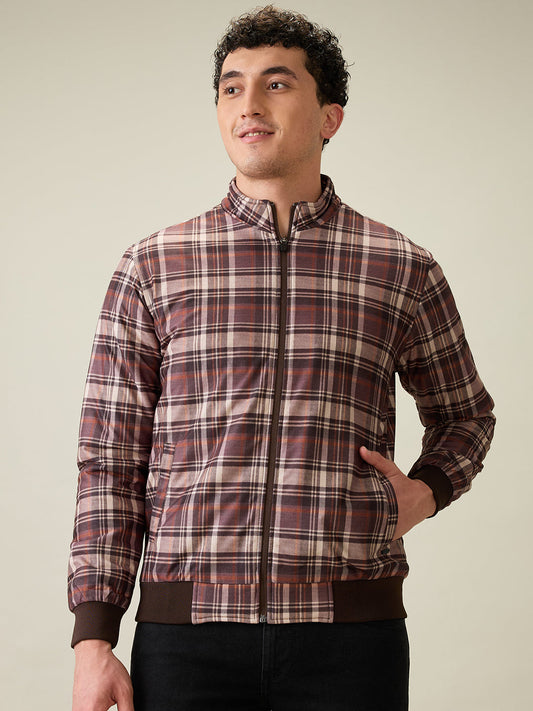 Parx Men Black Checks Polyester Full Sleeve Jacket