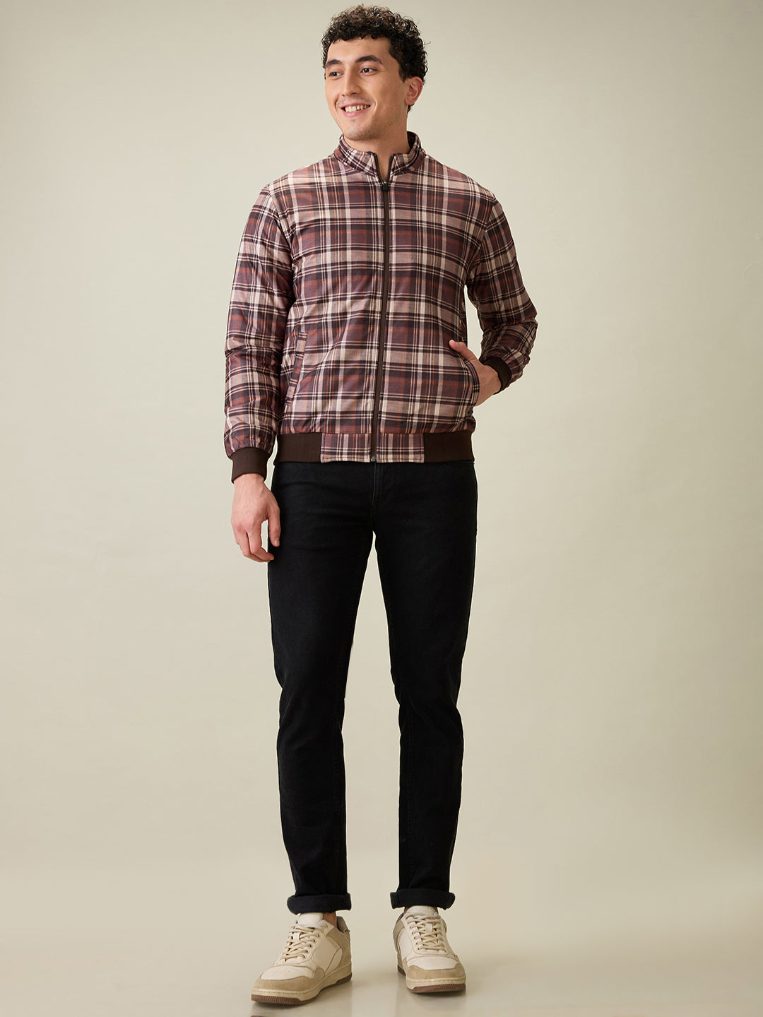 Parx Men Black Checks Polyester Full Sleeve Jacket