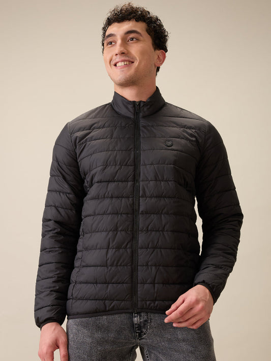 Parx Men Black Solid Polyester Full Sleeve Jacket