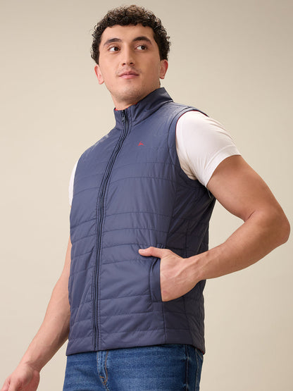 Parx Men Red Solid Polyester Sleeveless Jacket