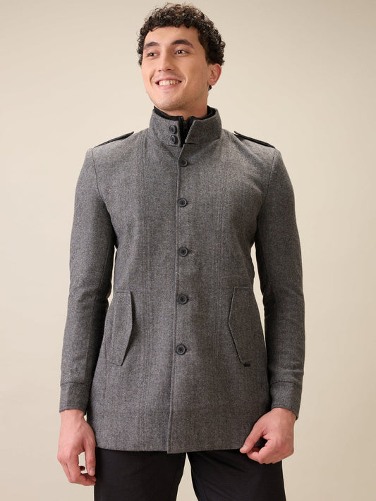 Parx Men Grey Yarn Dyed Polyester Jacket