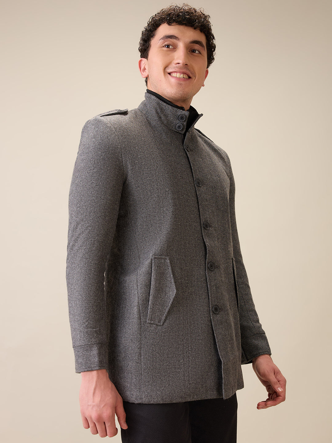 Parx Men Grey Yarn Dyed Polyester Jacket