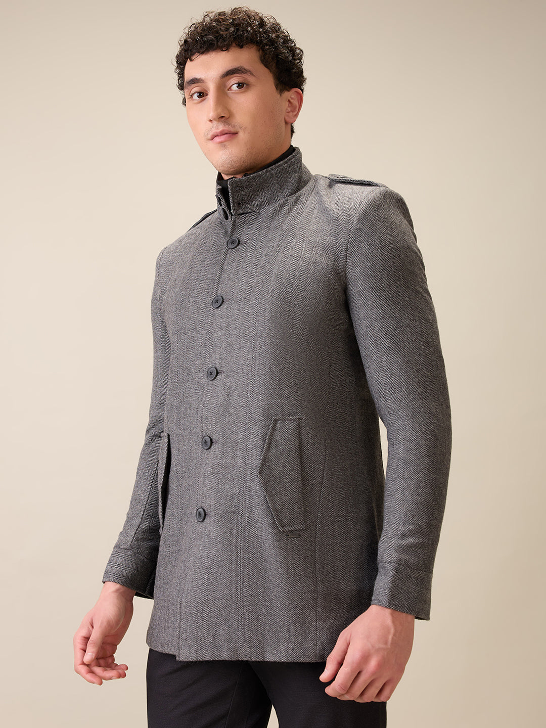 Parx Men Grey Yarn Dyed Polyester Jacket