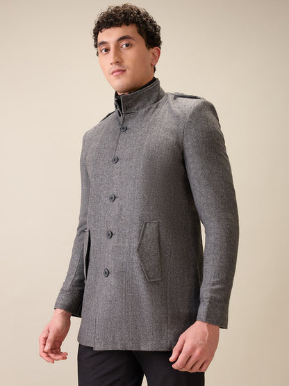 Parx Men Grey Yarn Dyed Polyester Jacket