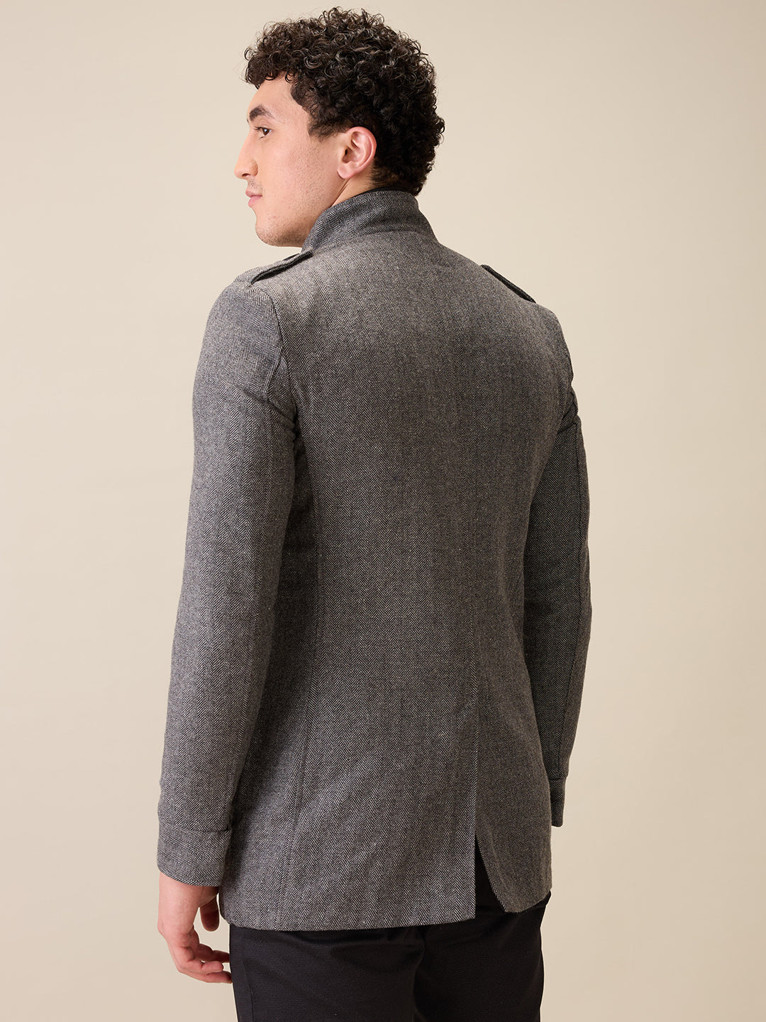 Parx Men Grey Yarn Dyed Polyester Jacket