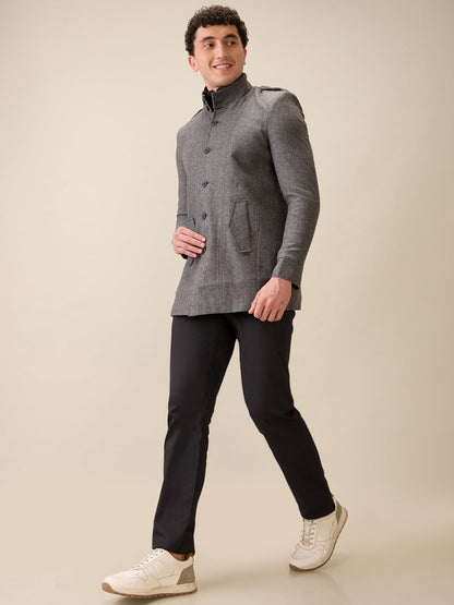 Parx Men Grey Yarn Dyed Polyester Jacket