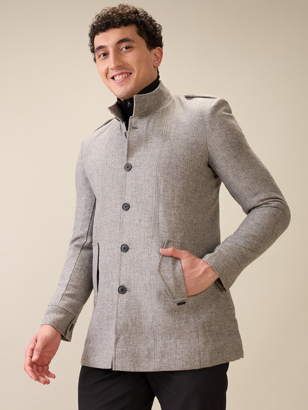 Parx Men Grey Structure Polyester Jacket