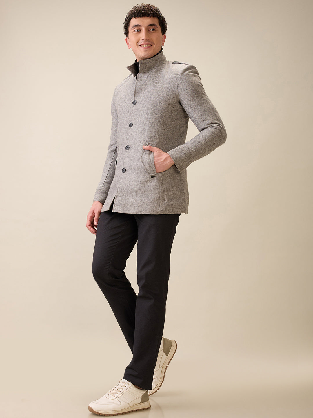 Parx Men Grey Structure Polyester Jacket