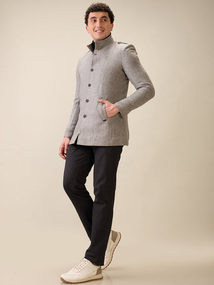 Parx Men Grey Structure Polyester Jacket