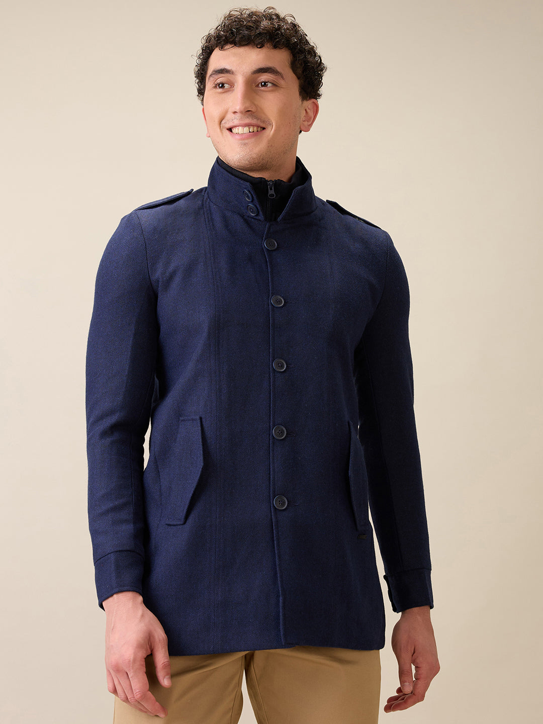 Parx Men Blue Yarn Dyed Polyester Jacket