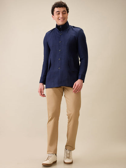 Parx Men Blue Yarn Dyed Polyester Jacket