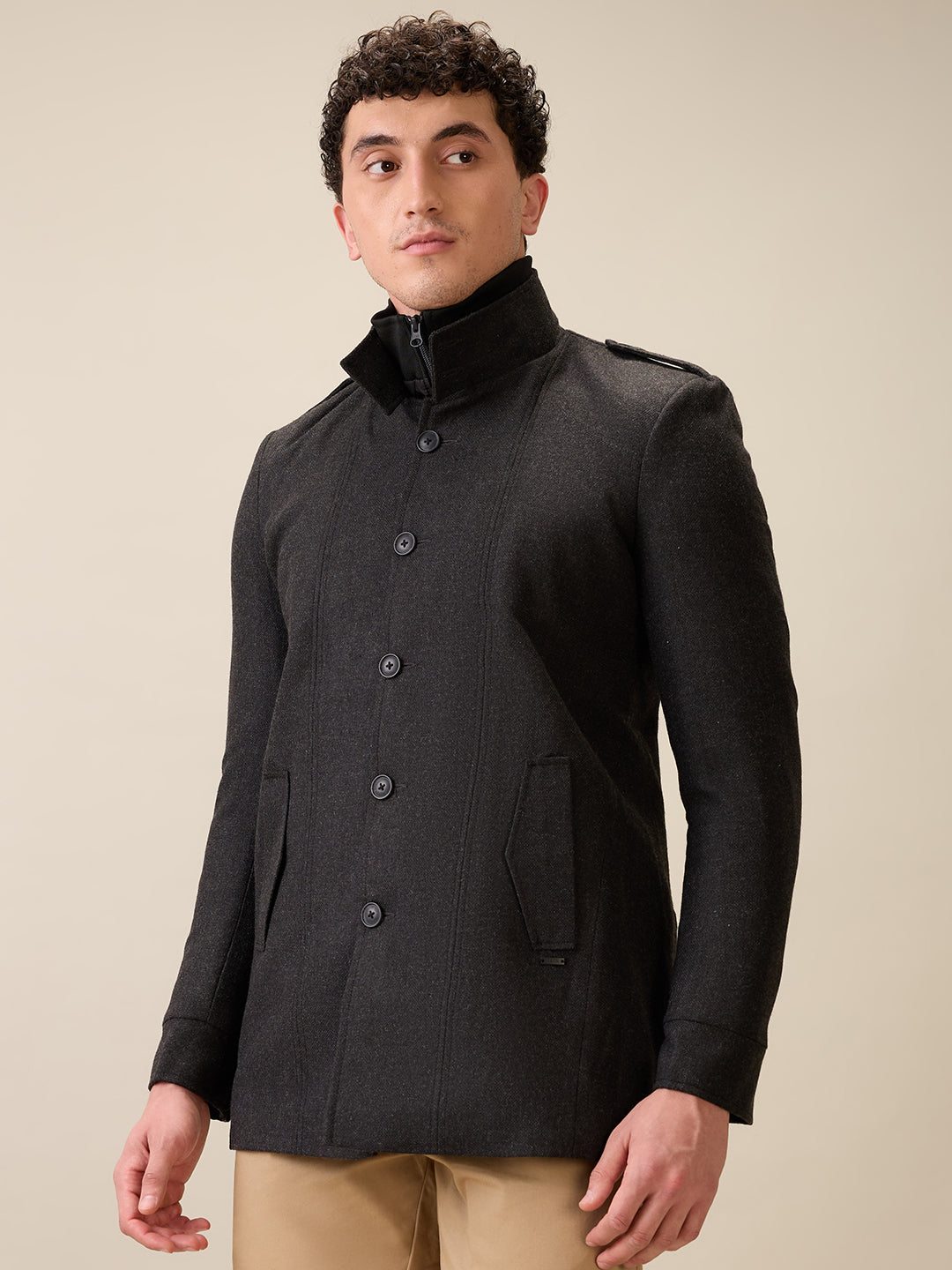 Parx Men Grey Yarn Dyed Polyester Jacket