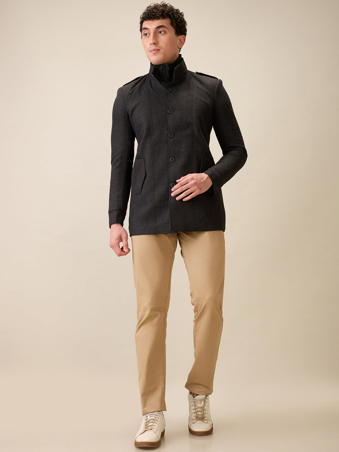 Parx Men Grey Yarn Dyed Polyester Jacket