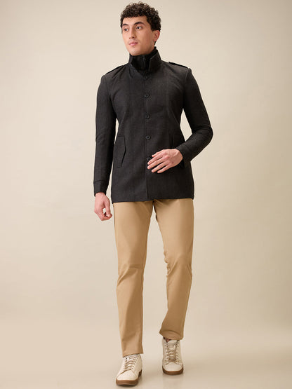 Parx Men Grey Yarn Dyed Polyester Jacket