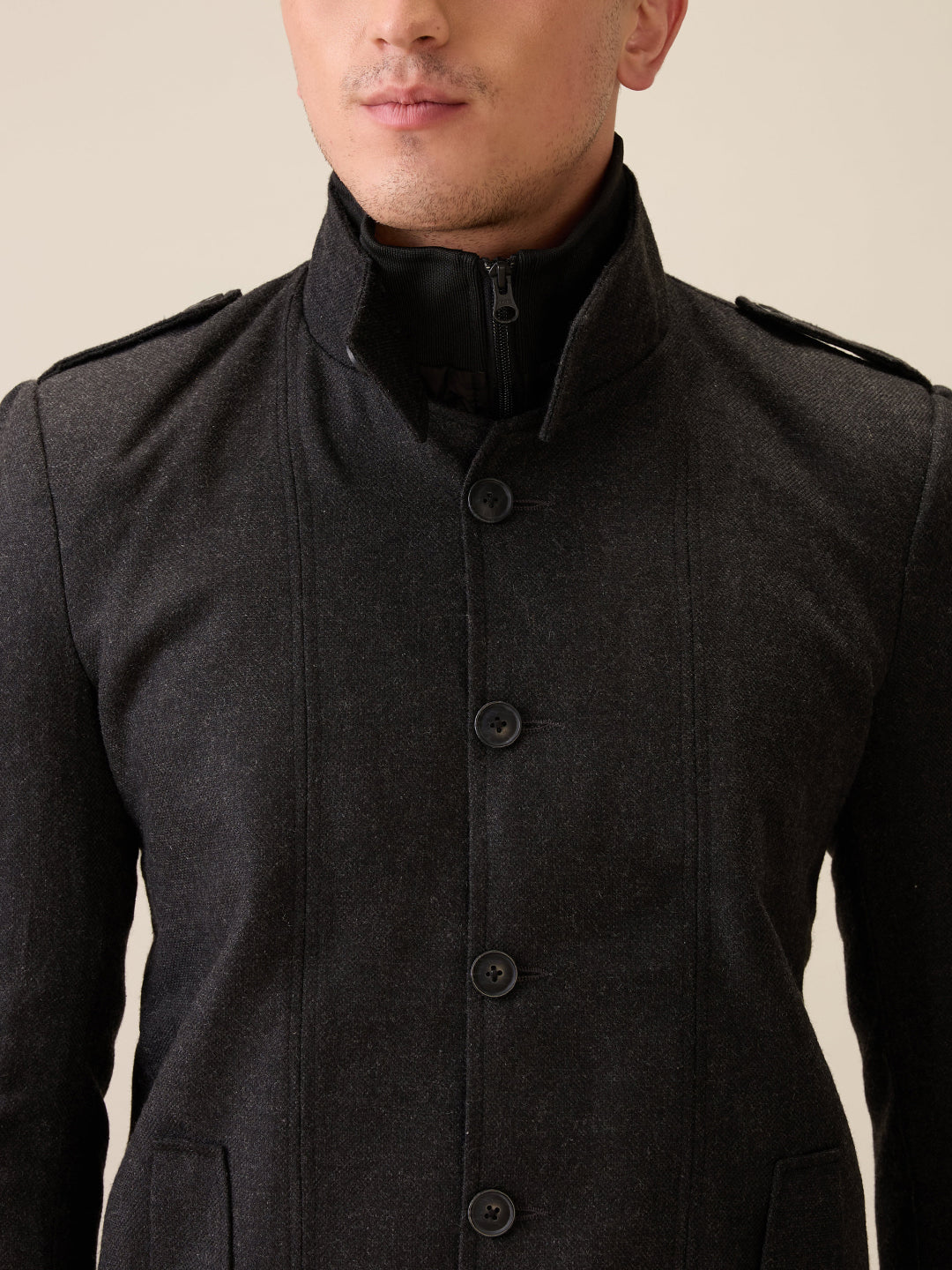 Parx Men Grey Yarn Dyed Polyester Jacket