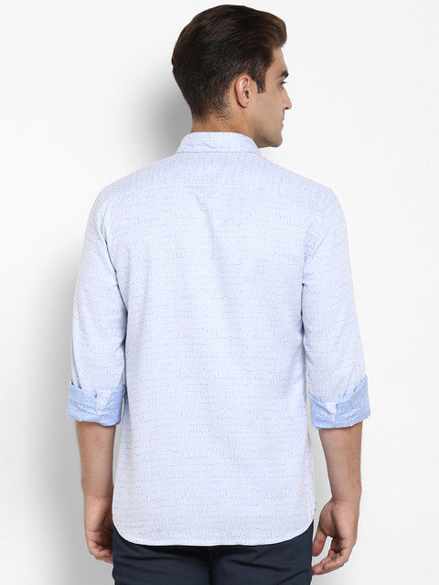 Parx Men Blue Jacquard Slim Fit Cotton Shirt