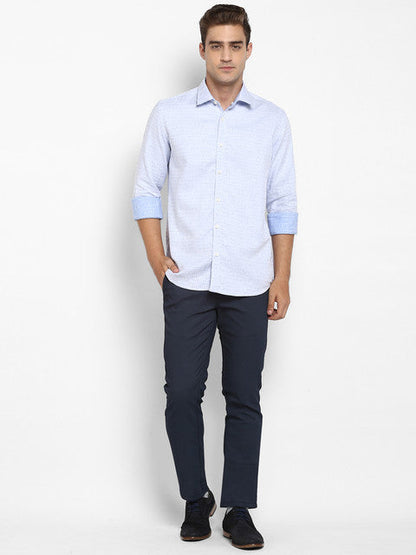 Parx Men Blue Jacquard Slim Fit Cotton Shirt