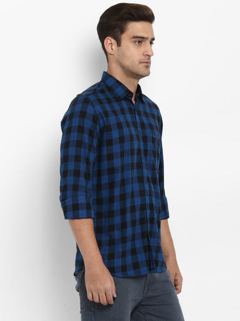 Parx Men Blue Checks Slim Fit Cotton Shirt