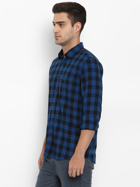 Parx Men Blue Checks Slim Fit Cotton Shirt