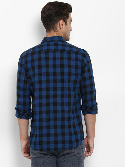 Parx Men Blue Checks Slim Fit Cotton Shirt