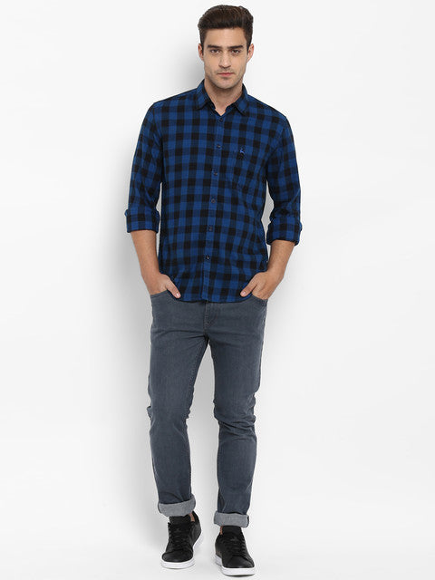 Parx Men Blue Checks Slim Fit Cotton Shirt