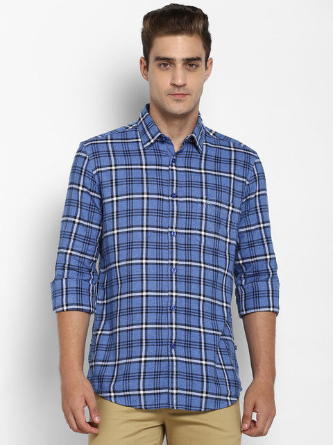 Parx Men Blue Checks Slim Fit Cotton Shirt