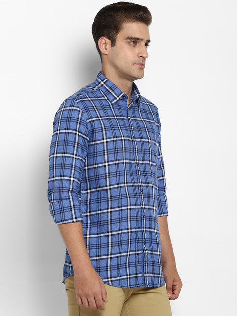 Parx Men Blue Checks Slim Fit Cotton Shirt