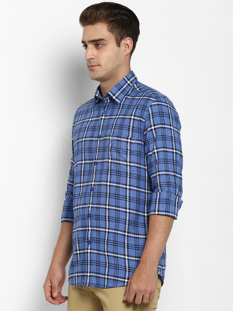 Parx Men Blue Checks Slim Fit Cotton Shirt