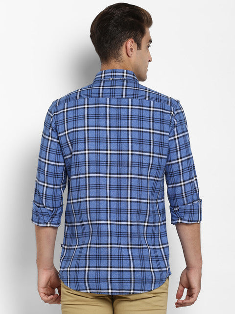 Parx Men Blue Checks Slim Fit Cotton Shirt