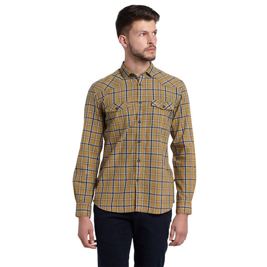Parx Men Yellow Checks Slim Fit Cotton Shirt