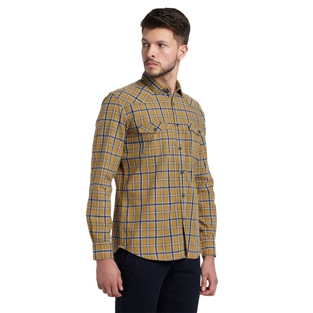 Parx Men Yellow Checks Slim Fit Cotton Shirt