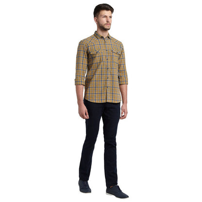 Parx Men Yellow Checks Slim Fit Cotton Shirt