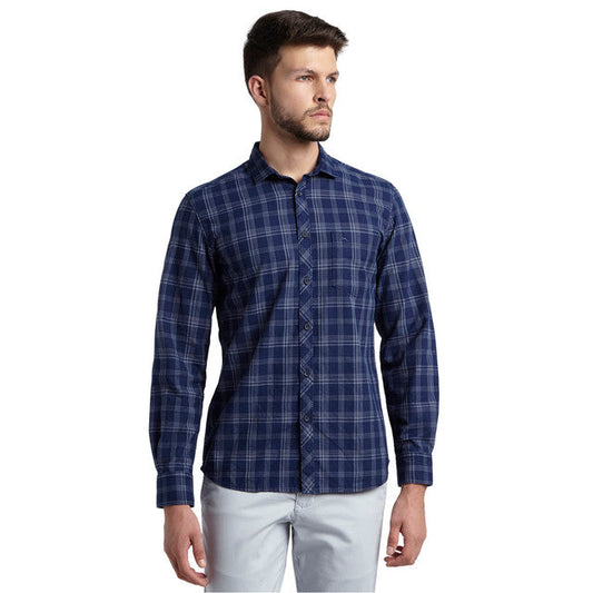 Parx Men Blue Checks Slim Fit Cotton Shirt