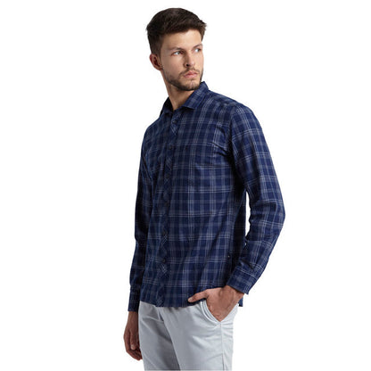 Parx Men Blue Checks Slim Fit Cotton Shirt