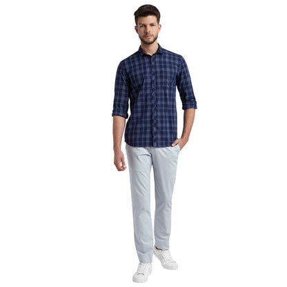 Parx Men Blue Checks Slim Fit Cotton Shirt
