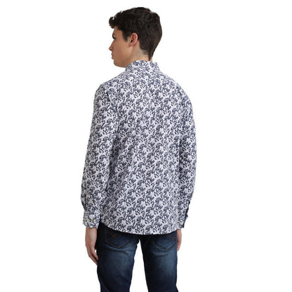 Parx Men Blue Printed Slim Fit Polyester Blend Shirt