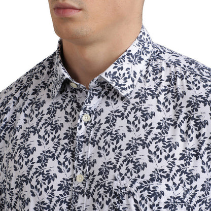 Parx Men Blue Printed Slim Fit Polyester Blend Shirt