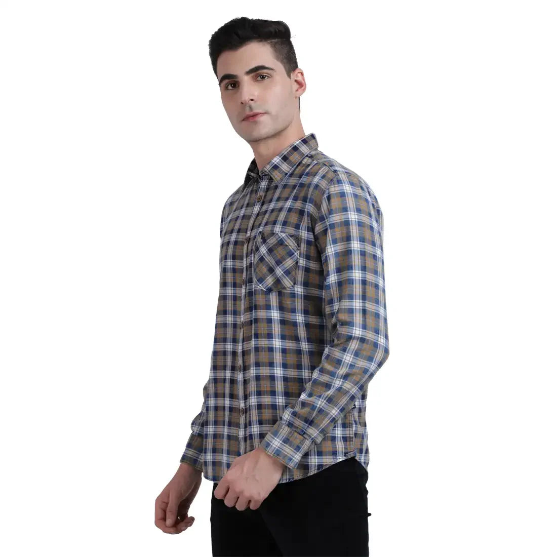 Men Brown Slim Fit Checks Cotton Full Sleeve Shirts