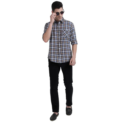 Men Brown Slim Fit Checks Cotton Full Sleeve Shirts