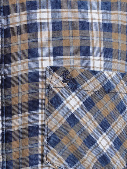 Men Brown Slim Fit Checks Cotton Full Sleeve Shirts