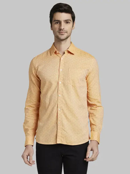 Men Orange Slim Fit Print Cotton Full Sleeve Shirts