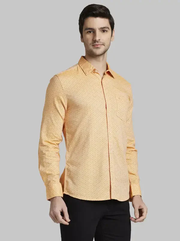 Men Orange Slim Fit Print Cotton Full Sleeve Shirts